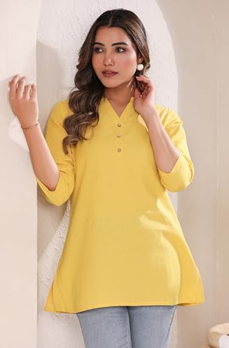 Image of Janasya Women's Light Blue Linen Cotton Solid A-line Top