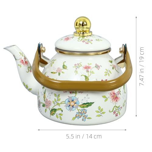 MAGICLULU Enamel Teapot 1L, Vintage Floral Water Tea Kettle with Removable Strainer, Japanese Style Stovetop Infuser Teakettle, Retro Porcelain Enameled Coffee Pot, Floral Server with Handle by MAGICLULU - Used condition - Image 2