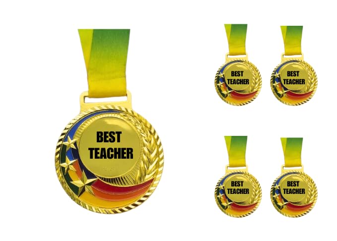 Rainbow Star Best Teacher Gold Medals for Teachers Day, Premium Coloured Ribbon Attached, 5pcs (Gold) by Super Collection | for Sports, Academic, Ceremony, Award Functions etc. (5) (B0DCZNMLLW) Amazon Price History, Amazon Price Tracker