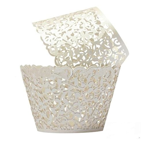 Saitec Cream Ivory Cupcake Wrappers 100 Filigree Artistic Bake Cake Paper Cups Little Vine Lace Laser Cut Liner Baking Cup Muffin Case Trays For Wedding Party Birthday Decoration #TOP6