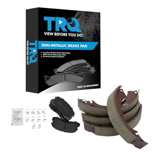 TRQ Front and Rear Brake Pad Set Semi Metallic Hardware Compatible with 2002-2007 Mitsubishi Lancer