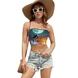 2026 Trendy Strapless Moon Night Ocean Sunset Orca Whale Bandeau Shirts Tube Tops Summer Backless Crop Going Out Tank Top
