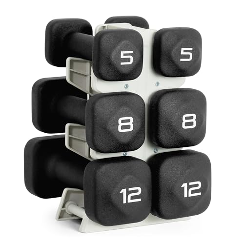 Image of Tone Fitness Neoprene Dumbbell Set with Storage Rack - Non-Slip, Anti-Roll Hand Weights for Home Gym Workouts | 20 lb, 32 lb, 50 lb, 60 lb & 100 lb Options