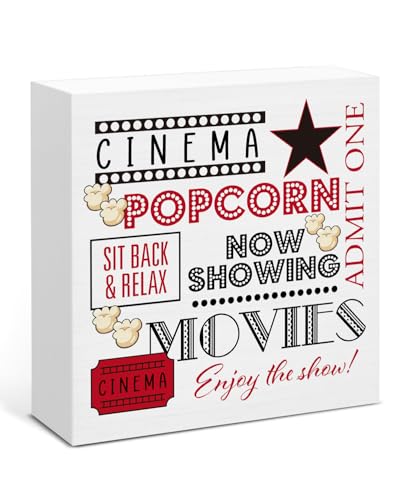 Vintage Movie Theater Decor Wooden Sign 5x5 Inches