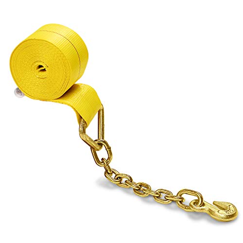 Two 4-In. X 30-Ft. Heavy-Duty Winch Straps With Chain End And Grab Hook, 16,200 Lbs. Break Strength | Chain Tiedowns By Dc Cargo Mall #TOP5