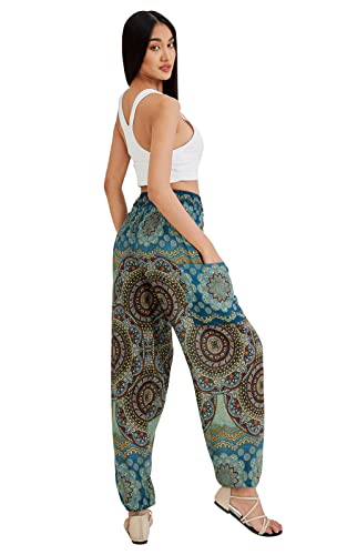 Joob Joob Boho Pants For Women - Flowy Loose Harem Hippie Pants - Casual Yoga Bohemian Joggers Comfy Lounge Pajamas Light Blue Medium #TOP4
