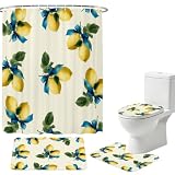 Summer Lemon 4PCS Shower Curtains Set with Toilet Lid...