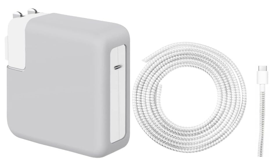 Image of Techmount Silicone Protective Cover with Silver Data Cable Potector Compatible with 29W /30W /35W MacBook Adapter Compatible with MacBook Air M2 M1 13 inch Models A2681 A2337 A2179 2020 (ONLY Cover)