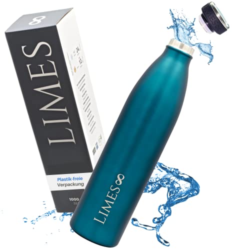 Limes 8® Trinkflasche Edelstahl Thermoskanne 1l Thermosflasche - Isolierte Wasserflasche, Auslaufsichere Isolierflasche doppelwandig, Kohlensäure geeignet (Peridot Green, 1000ml) Cover