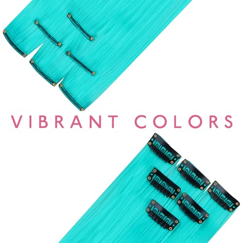 Image of WENNALIFE 12 PCS Teal Hair Extensions Clip in, Colored Clip in Hair Extensions for Kids Highlights Rainbow Hair Clips for Girls Synthetic Straight Pop-up Style Colorful Festival Girls Hair Accessories