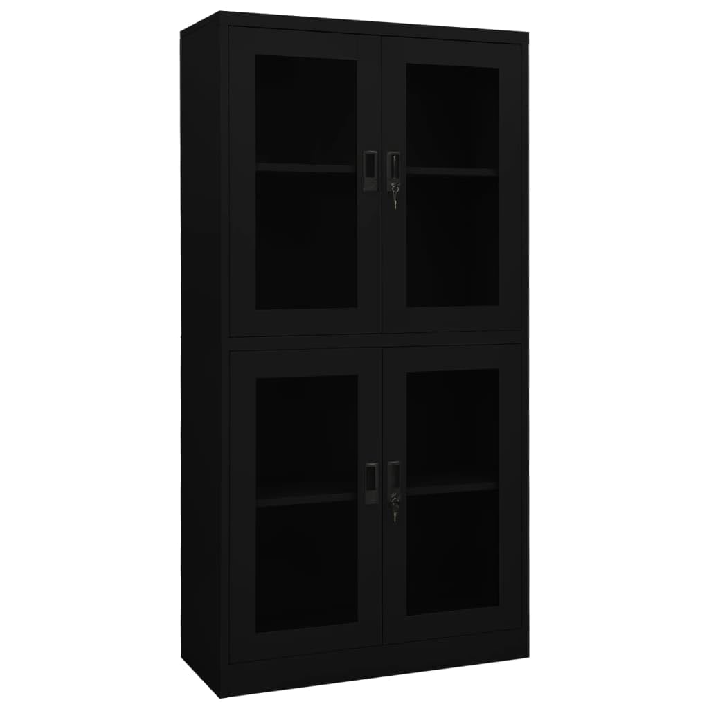 vidaXL Armario Oficina Mueble Archivador Armario Almacenamiento Archivos Documentos Organizador de Acero y Vidrio Templado Negro 90x40x180 cm