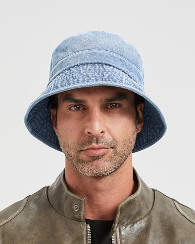 Image of Zylioo Oversized Denim Bucket Hat, XXL XL L M Fisherman Sun Hat with Chin Cord, Washed Jean Packable Summer Travel Hat