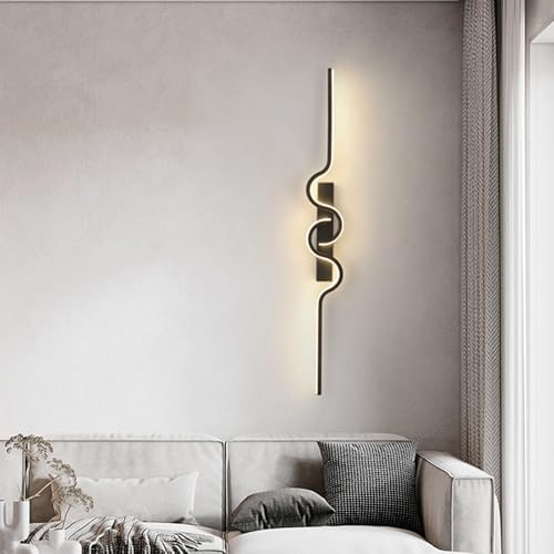 Aplique de pared largo LED curvo negro de 80cm y luz neutra izquierda para pasillo