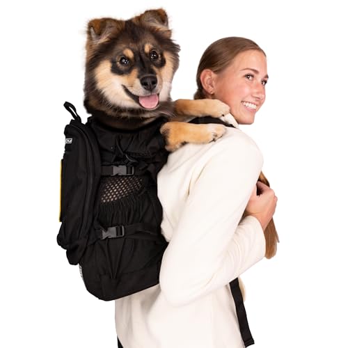K9 Sport Sack Plus 2 - Large, Jet Black - Ideal for Dogs 20-22” Long - Adjustable, Backpack-Style Carrier with Multi-Functional Storage Pack, Thick Shoulder Straps & Padded Back Panel