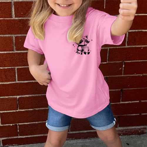 Cute But Feral Shirt for Girls Kids Funny Raccoon Graphic Tees Summer Toddler Printed Short Sleeve Trendy Cotton Tops3