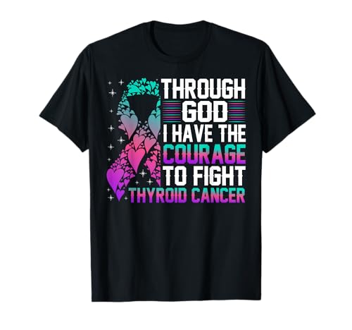 Ruban de sensibilisation au cancer de la thyroïde bleu sarcelle et rose violet T-Shirt