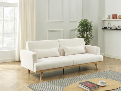 Vente-unique-Sofá Cama de 3 plazas de Tela rizada Blanco Esme
