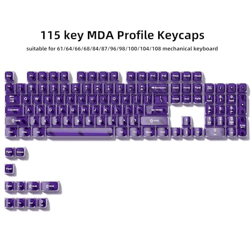 Image of dagaladoo Purple Clear keycaps,Transparent keycaps 60 75 100 Percent,Crystal keycap Set,Shine Through Key caps Ceramic Style,MDA Profile Keyboard Key Cap for Mx Switches Mechanical Keyboard(115key)