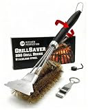 GrillSaver- Safe Brass BBQ Grill Brush and Scraper with Replaceable Head