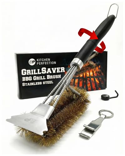 Kitchen Perfection Brass BBQ Grill Cleaning Brush and Scraper -GrillSaver