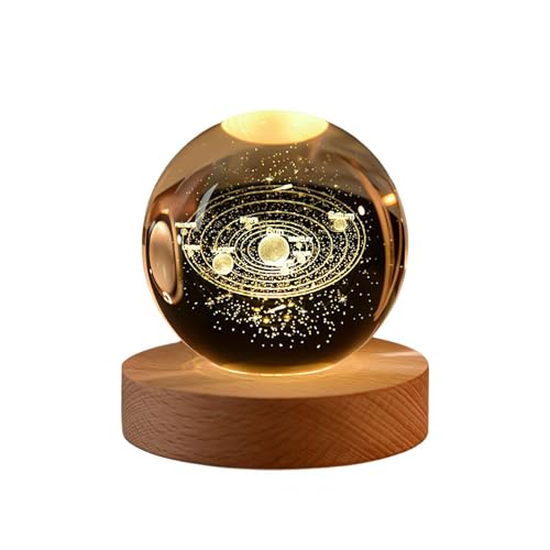 3Dソーラーシステムクリスタルボールナイトライト、クリスタルギャラクシーボールスペースデコレーションランプ、レーザー彫刻ガラス惑星球ギフト、月惑星クリスタルボールランプ、男の子女の子への天文学宇宙ギフト