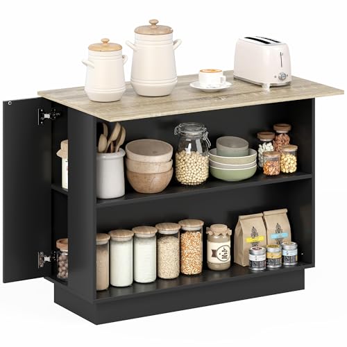 HOMCOM Desserte îlot de Cuisine, Meuble de Cuisine de Service, 105 x 60 cm, étagère réglable, 2 Compartiments Ouverts, 2 placards, Plan de Travail Effet...