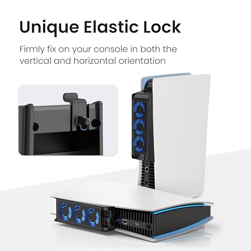 8. Bild von Kühlzubehör für ALTE PS5-Version, KIWIHOME PS5-Lüfter mit LED, automatischer Geschwindigkeitsregelung und USB3.0-Hubs, für PS5 Disc und Digital Edition, nicht für PS5 Slim/PS5 Pro (Schwarz)