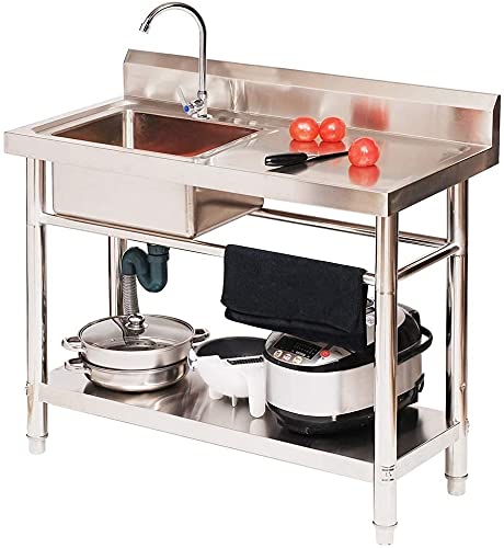 BSQT Stainless Steel Commercial Sink, 304 Stainless Steel Free Standing Prep Table Utility Sink with Console & Stand for Outdoor Indoor Garage Kitchen Laundry Room Utility Sink