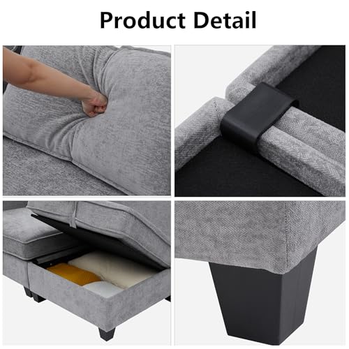 Image of ORRD Sleeper Modular Sectional Sofa Set, Convertible Couch Bed with Storage, 4 Seater and 4 Armrestes Sofa Modular for Living Room, Office (Grey)