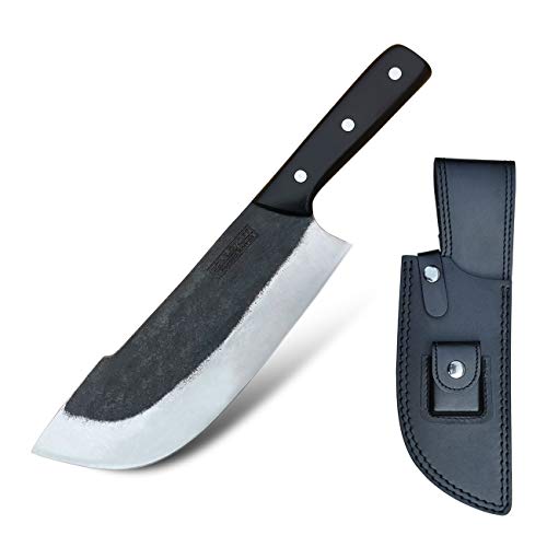 Machete Forged Chopping Knife 8-Inch Camping Knife - Chopper Knife Cleaver - Butcher Knife Full-tang - Forged 1095 High Carbon Steel 60HRC, for Outdoor Kitchen Chefs Butcher with Sheath