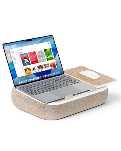 viozon 膝上テーブル PCクッション ノートパソコンスタンド 在宅ワーク用 15インチ以内対応 収納付き マグネット式マウスパッド アロマオイル対応 ナチュラル木目調 ベージュ