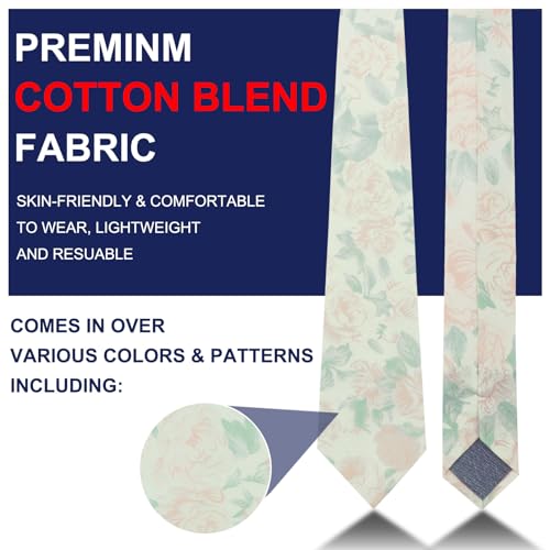 Image of Mantieqingway Men's Skinny Tie, Cotton Floral Ties for Men Wedding Necktie for Groom, Groomsmen, Missions, Dances