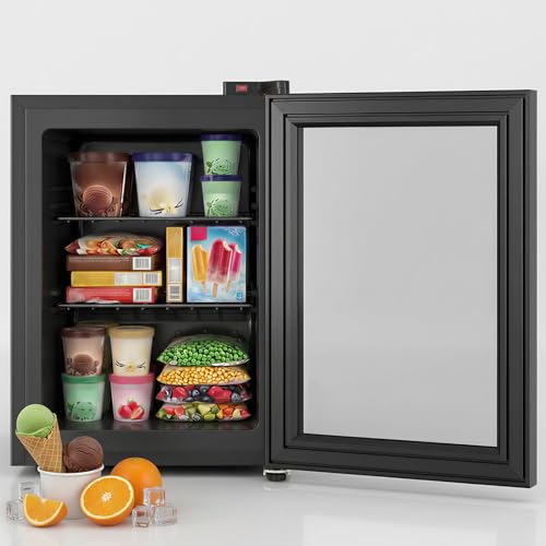 Image of TABU 3.0 Cu Ft Upright Freezer, Mini Freezer with Glass Door, Black | Freestanding,Energy Saving, 7 Adjustable Thermostat, Space-Saving, Low Noise, Compact Freezer with Removable Shelves