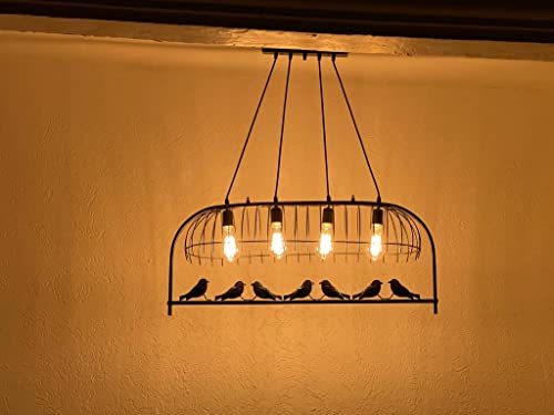 Image of 7 Love Bird Cage Chandelier Pendant Light Retro Iron Black Hemp Hanging Ceiling Lamp for Livingroom Balcony Terrace Garden (Bulb Included)