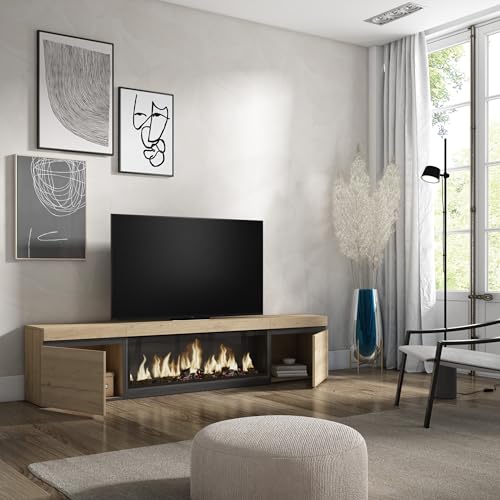 Miniatura 4 de Skraut Home Mueble Tv Televisión Muebles De Salón, Almacenaje 210 Para Tv Hasta 80 Chimenea Eléctrica Xxl Estilo Moderno Roble