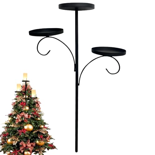 Black Triple Tree Topper Candelabra, 3 supporti per candele per albero di Natale, decorazione per vacanze, decorazione unica per interni ed esterni (60 cm)