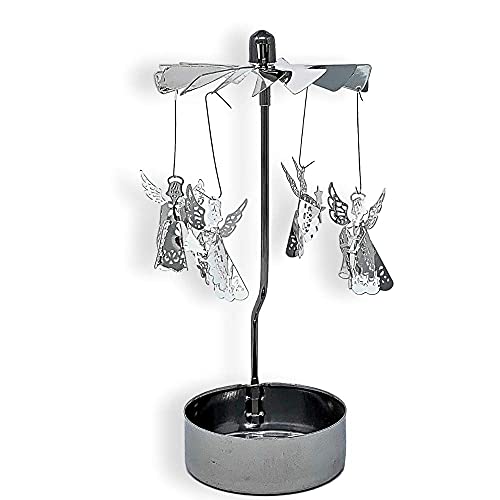 Angels Spinning Candle-Spinner With Smokeless Tea Light Candle - Silver Scandinavian Angel Design - Winter Christmas Decoration #TOP4