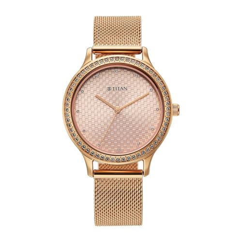 Image of Titan Purple Superheads Quartz Analog Rose Gold Dial Rose Gold Stainless Steel Strap Watch for Women