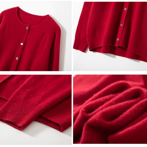 Image of Women's 100% Merino Wool Crew Neck Cardigan Lightweight Sweaters | Long Sleeve, Open Front, Button Down, Soft Knitted Coat, Casual, Breathable Tops, Business Outerwear, Cashmere Alternative