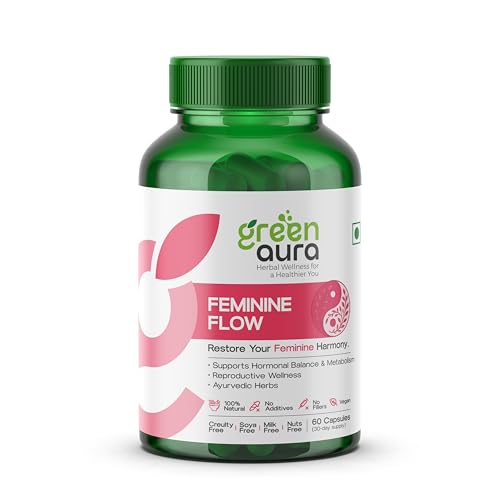 Image of Green Aura FeminineFlow PCOS Supplement for Women | Hormonal Balance & Irregular Period Support | Herbal Blend with Shatavari, Lodhra, Ashoka, Giloy | Natural PCOD Relief | 60 Vegan Capsules