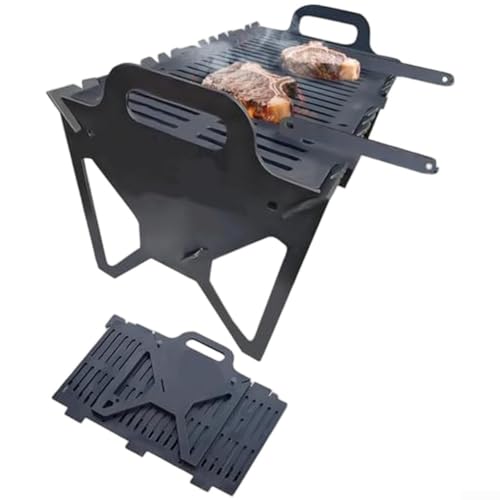 Parrilla portátil plegable para barbacoa con acero de fácil almacenamiento, parrilla de ranura, diseño ligero y montaje sin herramientas para exteriores, camping y picnic