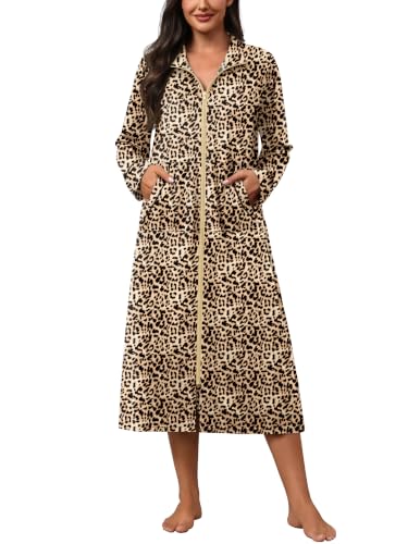 Image of Ekouaer Women Zipper Robes Long Sleeve Lightweight House Coats with Pockets