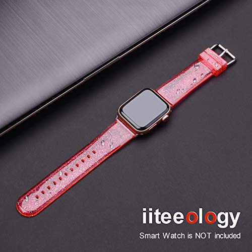 iiteeology Compatible with Apple Watch Band 42mm 41mm 40mm 38mm, Soft Glitter Clear iWatch Bands for Women Series 1-12 - Red - image 7