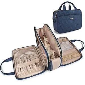 BAGSMART Large Toiletry Bag, Travel Makeup Organizer Water-resistant Makeup Cosmetic Bag Travel Bag for Accessories, Shampoo, Full Sized Container, Toiletries (Navy Blue, Large)