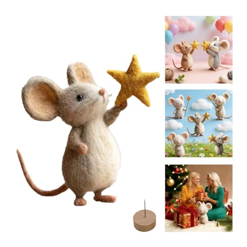 Firtideti 2026 Charming Handmade Felt Mouse with Star Needle Felted Mouse Figurine Desktop Home Valentines Day Various Festivals Decor Handmade Felt Ornament Gift for Her/Him (A)