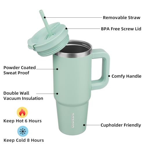 Image of BJPKPK Insulated Tumblers With Handle And Straw 30 oz Stainless Steel Tumbler Cups With Lid,Pistachio Green