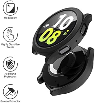 Misxi 2-Pack Hard PC Case with Screen Protector for Samsung Galaxy Watch 5 Galaxy Watch 4 44mm, Ultra-Thin Scratch Resistant Cover with Tempered Glass, Black