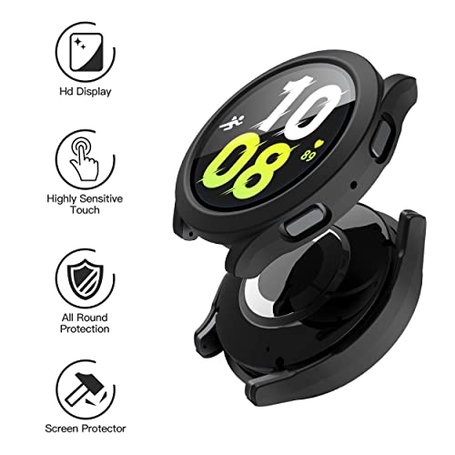 Misxi 2-Pack Hard PC Case with Screen Protector for Samsung Galaxy Watch 5 Galaxy Watch 4 44mm, Ultra-Thin Scratch Resistant Cover with Tempered Glass, Black