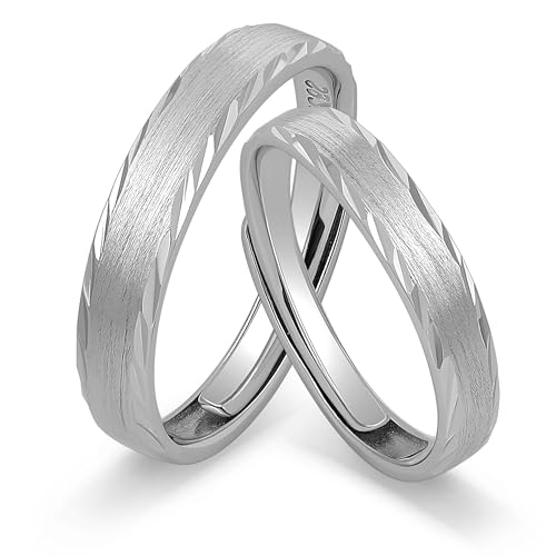 Meissa Alianzas de Plata Pareja Anillos de Boda Compromiso promesa Ajustables para Hombres y Mujeres y Unisex 3,2mm & 4mm Plata de Ley 925 Juego Nupcial Regalo (Juego de dos anillos)