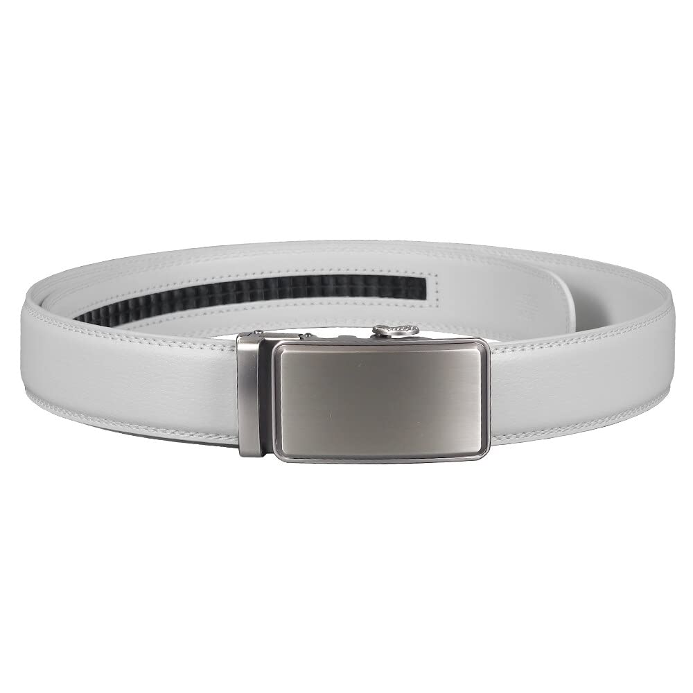 QZH M Lettre Ceinture en Cuir Blanc Homme Noir Boucle Automatique en Cuir de Vachette Hommes Ceinture (A,110cm